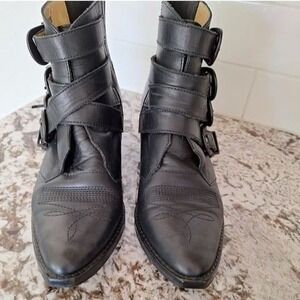 Toga Pulla black leather western ankle boots size 36